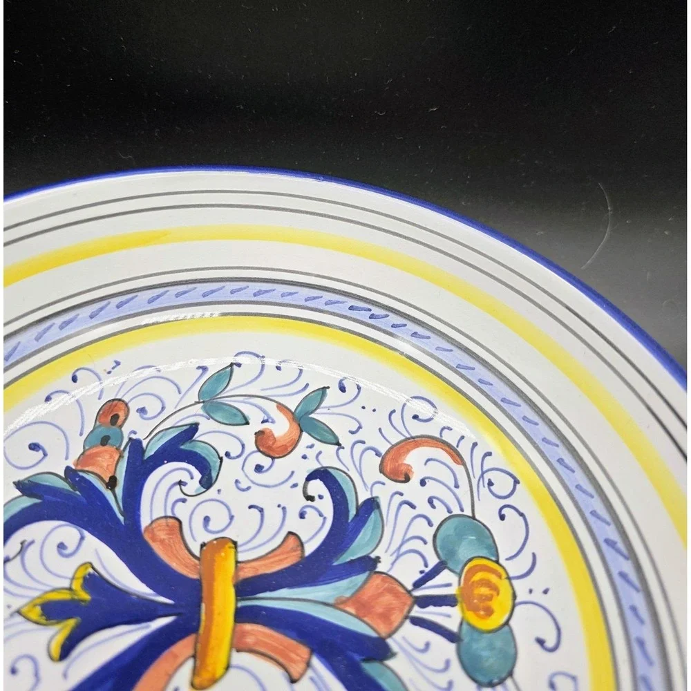Vintage Italian Pottery Deruta Ricco Blue Pasta Salad Bowl 8